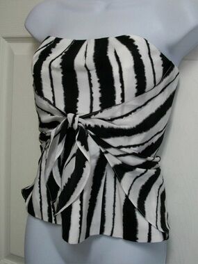 White House Black Market Black and White Striped Silk Tube Strapless Top